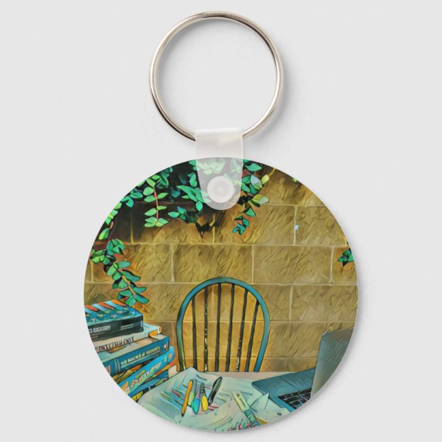 Vintage reading artwork key ring (Front)