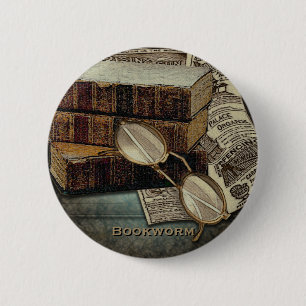 Vintage Reading Bookworm Buttons