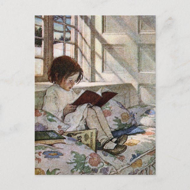 Vintage Reading Girl Postcard (Front)