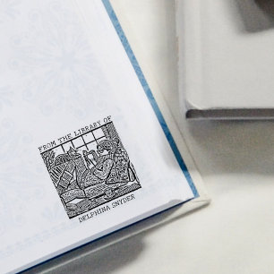 Vintage Reading with a Cat Rubber Stamp