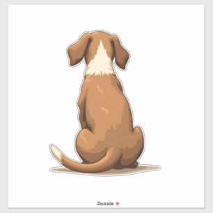 Vintage Rear View Dog Illustration Tan and White P