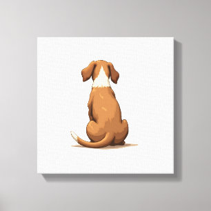 Vintage Rear View Dog Illustration Tan and White P Canvas Print