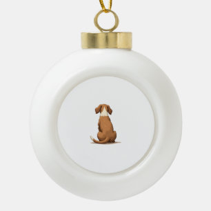 Vintage Rear View Dog Illustration Tan and White P Ceramic Ball Christmas Ornament
