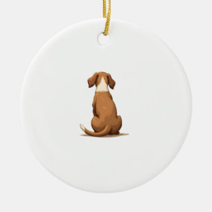 Vintage Rear View Dog Illustration Tan and White P Ceramic Tree Decoration