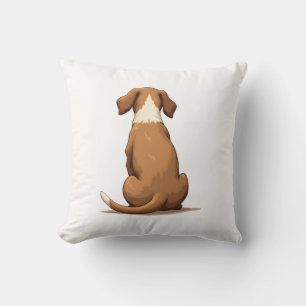 Vintage Rear View Dog Illustration Tan and White P Cushion