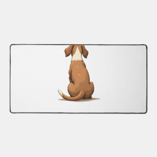 Vintage Rear View Dog Illustration Tan and White P Desk Mat