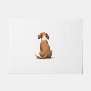 Vintage Rear View Dog Illustration Tan and White P Doormat