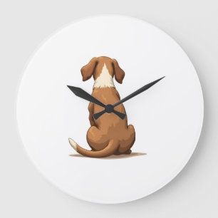 Vintage Rear View Dog Illustration Tan and White P Large Clock