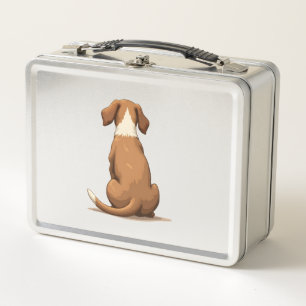 Vintage Rear View Dog Illustration Tan and White P Metal Lunch Box
