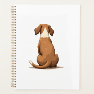 Vintage Rear View Dog Illustration Tan and White P Planner