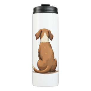 Vintage Rear View Dog Illustration Tan and White P Thermal Tumbler
