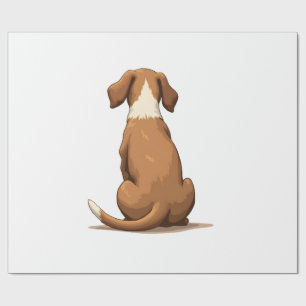 Vintage Rear View Dog Illustration Tan and White P Wrapping Paper