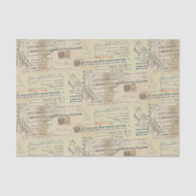 Vintage Receipt with Stamps Tissue Paper (Front)