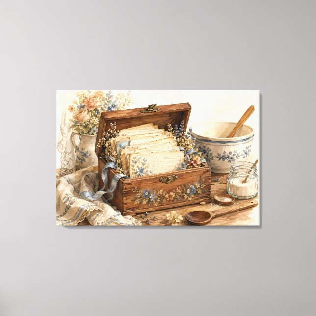Vintage Recipe Box Cottage Kitchen Canvas Print (Front)
