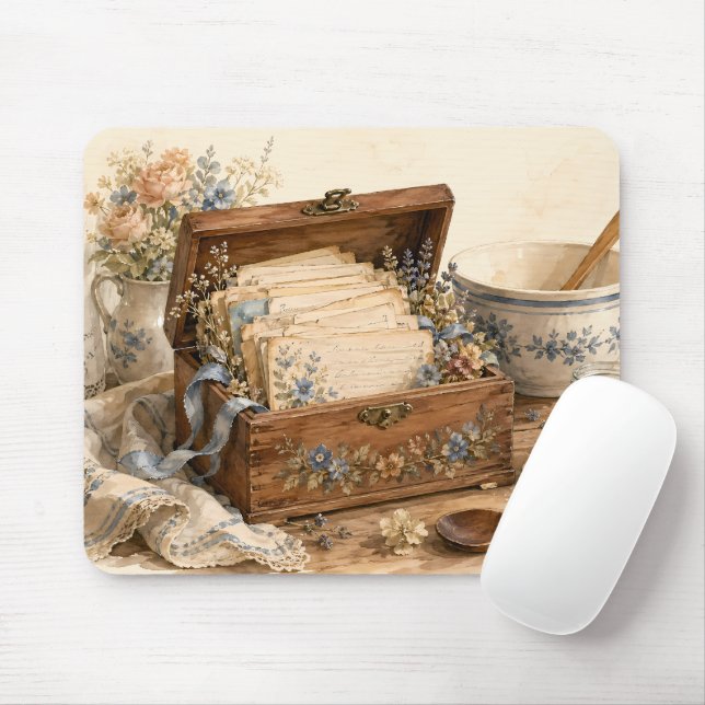 Vintage Recipe Box Cottage Kitchen Mouse Pad (With Mouse)