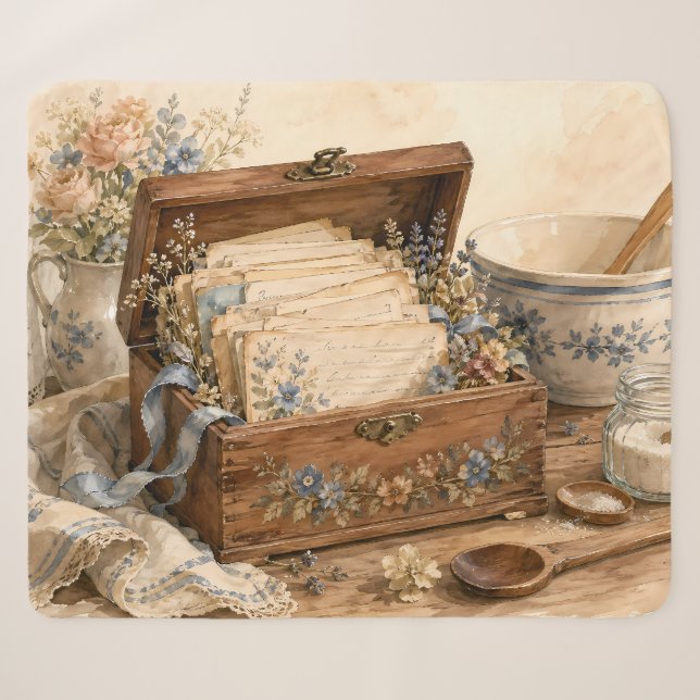 Vintage Recipe Box Cottage Kitchen Sherpa Blanket (Front (Horizontal))
