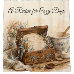 Vintage Recipe Box Cottage Kitchen Shower Curtain