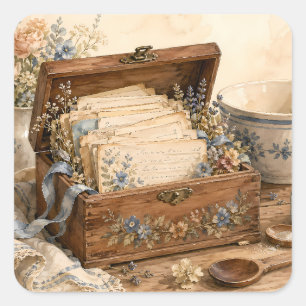 Vintage Recipe Box Cottage Kitchen Square Sticker