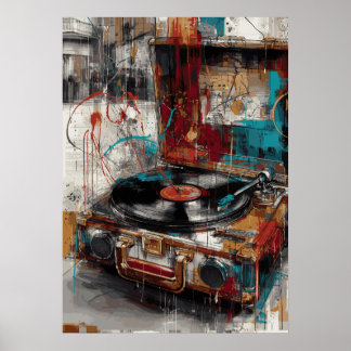 Vintage Record Player Pop Art Music Retro Design Poster