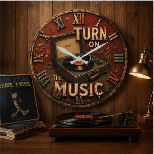 Vintage Record Player Retro Vinyl Large Clock