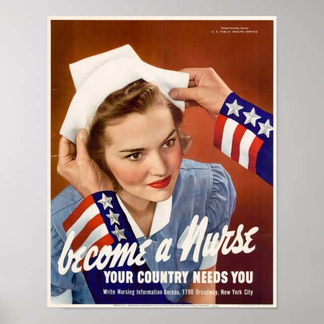 Vintage Recruitment Poster for Nurses, (Front)