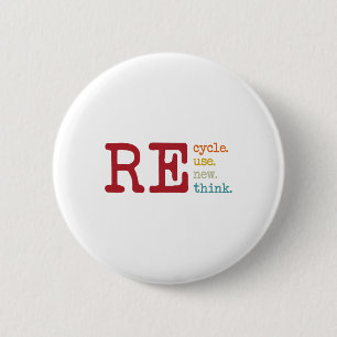 Vintage Recycle Reuse Renew Rethink Earth Day Envi 6 Cm Round Badge