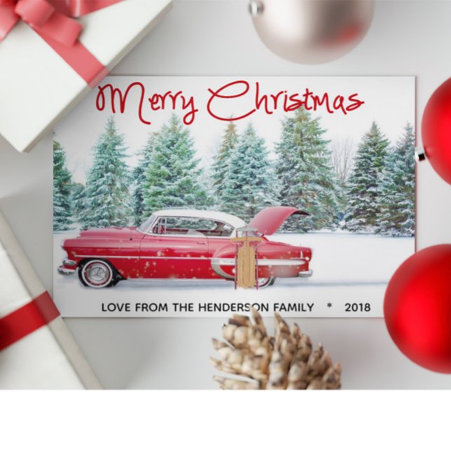 Vintage Red 1950's Chevy Merry Christmas Holiday Card (Creator Uploaded)