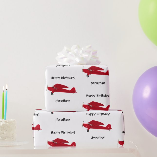 Vintage Red Aeroplane Happy Birthday Wrapping Pape Paper (Party Gifts)