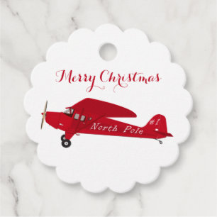 Vintage Red Aeroplane Merry Christmas Gift Tags