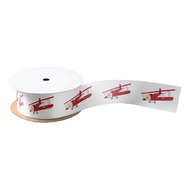 Vintage Red Aeroplane Satin Ribbon (Spool)