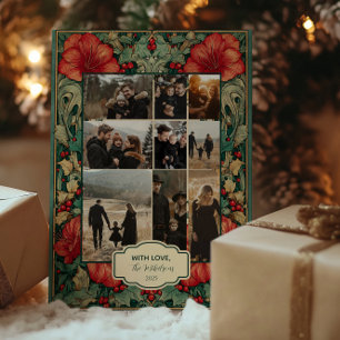 Vintage Red Amaryllis Botanical Christmas Photo Holiday Card