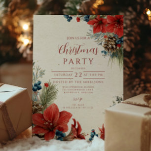 Vintage Red Amaryllis Holiday Celebration Invitation