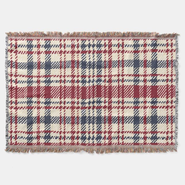 Vintage Red and Beige Plaid Pattern Throw Blanket (Front)