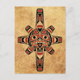 Vintage Red and Black Haida Sun Mask Postcard