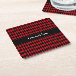 Vintage Red and Black Harlequin Square Paper Coaster