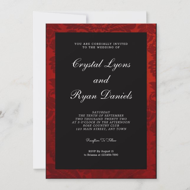 Vintage Red and Black Wedding Invitation (Front)