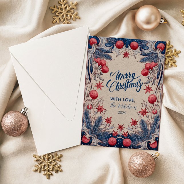 Vintage Red and Blue Christmas Holiday Card (Creator Uploaded)