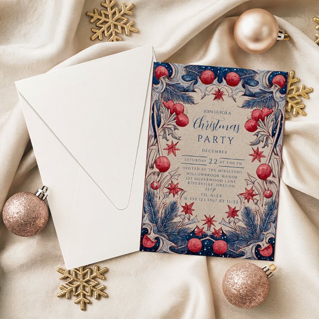 Vintage Red and Blue Christmas Invitation (Creator Uploaded)