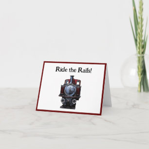 Vintage Red and Blue Train Locomotive Drawing Card
