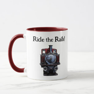 Vintage Red and Blue Train Locomotive Drawing Mug