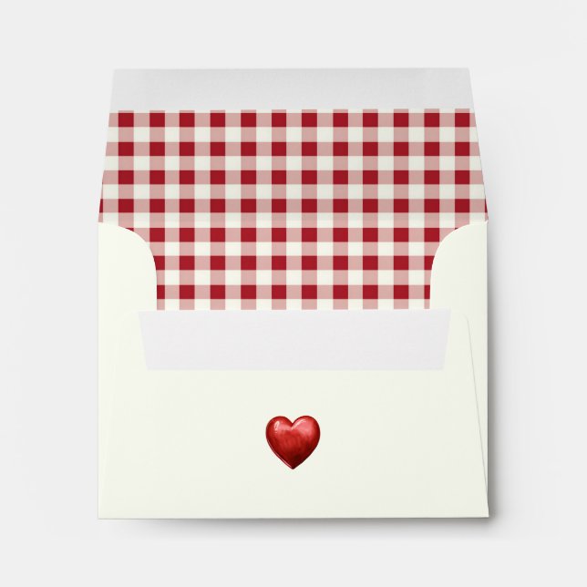 Vintage Red and Cream Gingham With Heart Envelope (Back (Bottom))