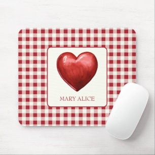Vintage Red and Cream Gingham With Heart Mouse Pad