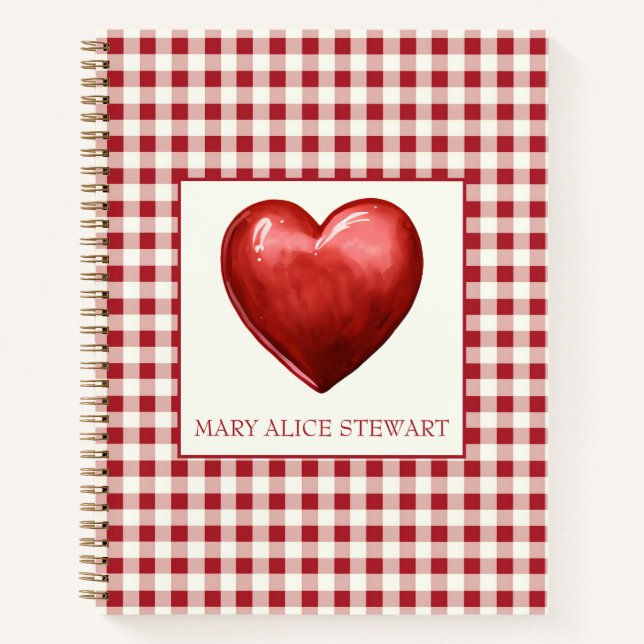Vintage Red and Cream Gingham With Heart Notebook (Front)