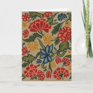 Vintage Red and Gold Crewel Floral Pattern Holiday Card