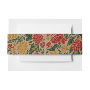 Vintage Red and Gold Crewel Floral Pattern Invitation Belly Band