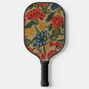 Vintage Red and Gold Crewel Floral Pattern Pickleball Paddle
