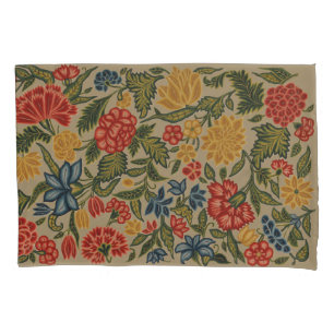 Vintage Red and Gold Crewel Floral Pattern Pillowcase