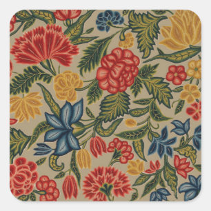Vintage Red and Gold Crewel Floral Pattern Square Sticker