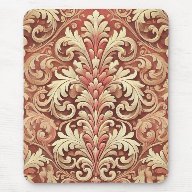 Vintage Red and Gold Damask Pattern Mouse Pad (Front)