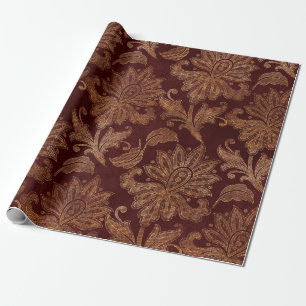 Vintage Red and Gold Faux Floral Christmas Velvet Wrapping Paper